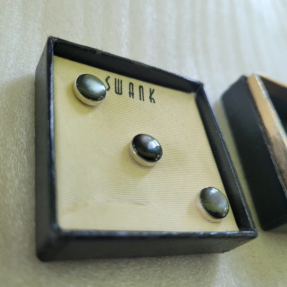 Vintage Swank Stone Tuxedo Shirt Studs Set of 3 Box